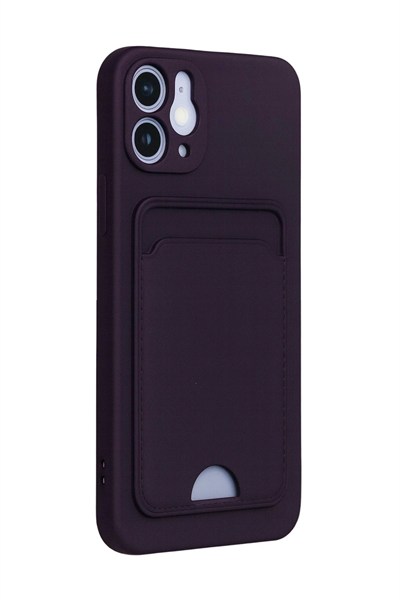 Mey İthalat®  iPhone 12 Kılıf Kelvin Kartvizitli Silikon - Derin Mor