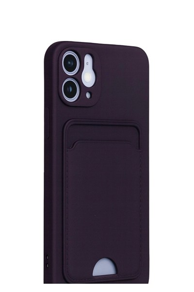 Mey İthalat®  iPhone 12 Kılıf Kelvin Kartvizitli Silikon - Derin Mor