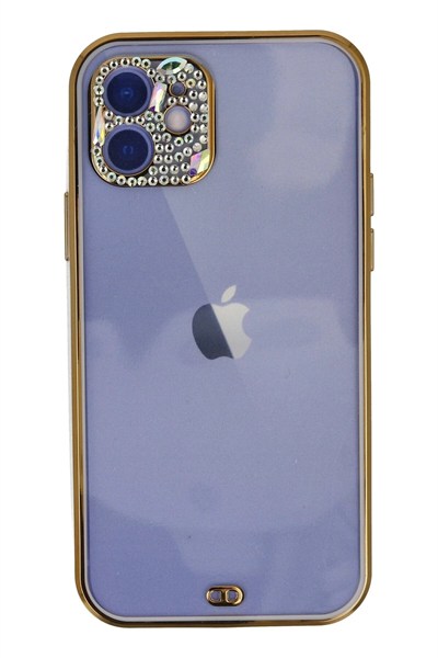 Mey İthalat®  iPhone 12 Kılıf Liva Taşlı Silikon - Mor