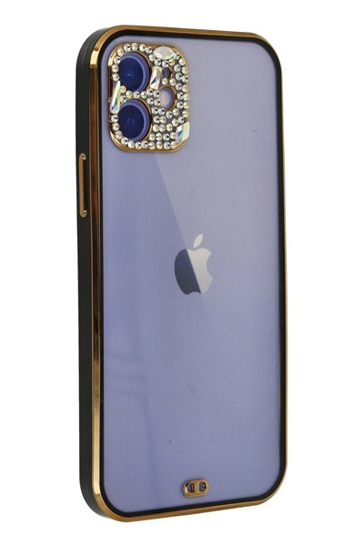 Mey İthalat®  iPhone 12 Kılıf Liva Taşlı Silikon - Siyah
