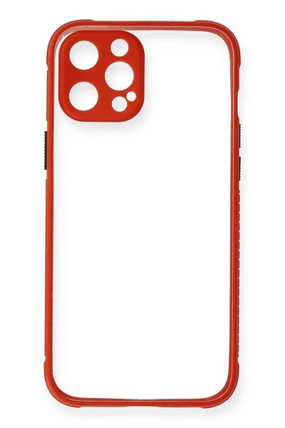 Mey İthalat®  iPhone 12 Kılıf Miami Şeffaf Silikon - Kırmızı