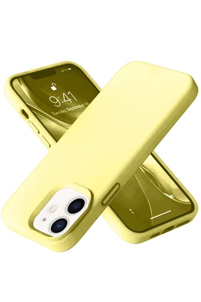 Mey İthalat®  iPhone 12 Kılıf Nano içi Kadife Silikon- Sarı