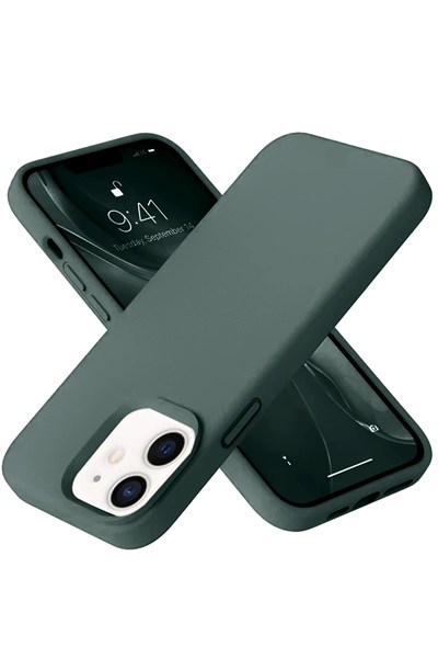 Mey İthalat®  iPhone 12 Kılıf Nano içi Kadife Silikon - Koyu Yeşil