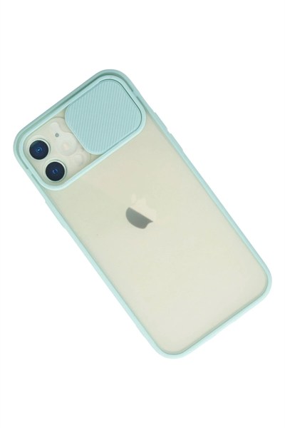 Mey İthalat®  iPhone 12 Kılıf Palm Buzlu Kamera Sürgülü Silikon - Turkuaz