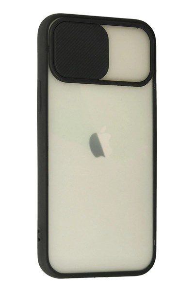 Mey İthalat®  iPhone 12 Kılıf Palm Buzlu Kamera Sürgülü Silikon - Siyah