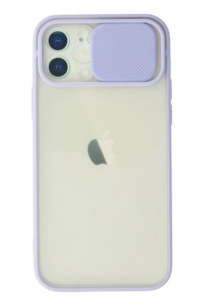 Mey İthalat®  iPhone 12 Kılıf Palm Buzlu Kamera Sürgülü Silikon - Lila