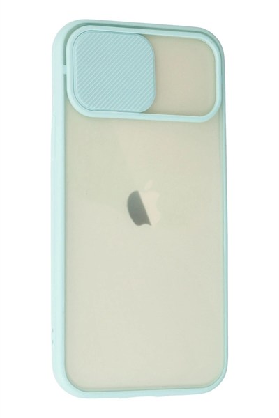 Mey İthalat®  iPhone 12 Kılıf Palm Buzlu Kamera Sürgülü Silikon - Turkuaz
