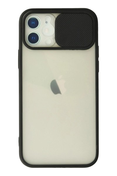 Mey İthalat®  iPhone 12 Kılıf Palm Buzlu Kamera Sürgülü Silikon - Siyah