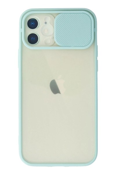 Mey İthalat®  iPhone 12 Kılıf Palm Buzlu Kamera Sürgülü Silikon - Turkuaz