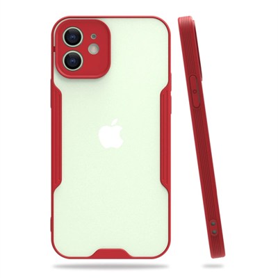 Mey İthalat®  iPhone 12 Kılıf Platin Silikon - Kırmızı