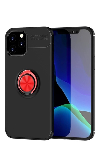 Mey İthalat®  iPhone 12 Kılıf Range Yüzüklü Silikon - Siyah-Kırmızı