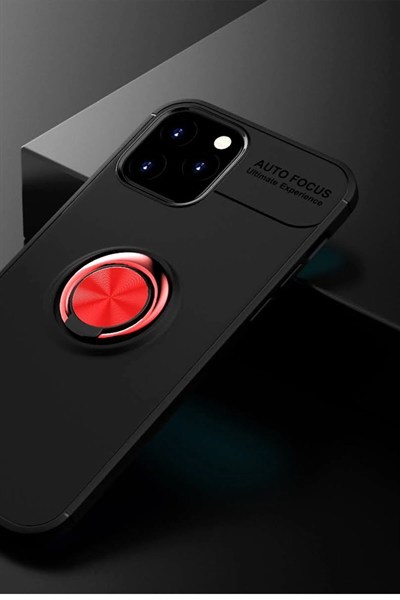 Mey İthalat®  iPhone 12 Kılıf Range Yüzüklü Silikon - Siyah-Kırmızı