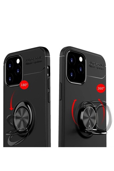 Mey İthalat®  iPhone 12 Kılıf Range Yüzüklü Silikon - Siyah-Kırmızı