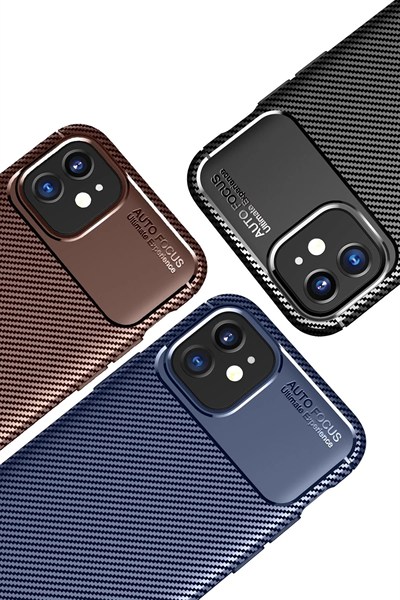 Mey İthalat®  iPhone 12 Mini Kılıf Auto Focus Karbon Kapak - Kahverengi