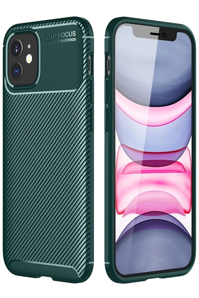 Mey İthalat®  iPhone 12 Mini Kılıf Auto Focus Karbon Kapak - Yeşil