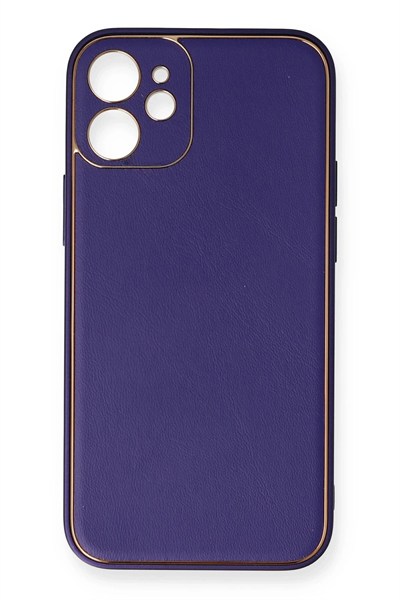 Mey İthalat®  iPhone 12 Mini Kılıf Coco Deri Silikon Kapak - Mor