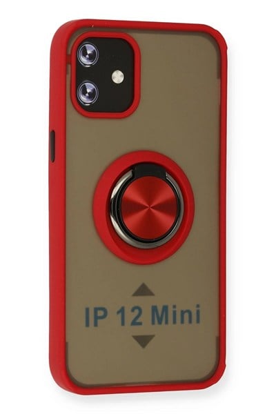 Mey İthalat®  iPhone 12 Mini Kılıf Montreal Yüzüklü Silikon Kapak - Kırmızı
