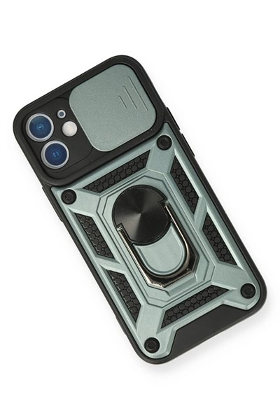 Mey İthalat®  iPhone 12 Mini Kılıf Pars Lens Yüzüklü Silikon - Yeşil