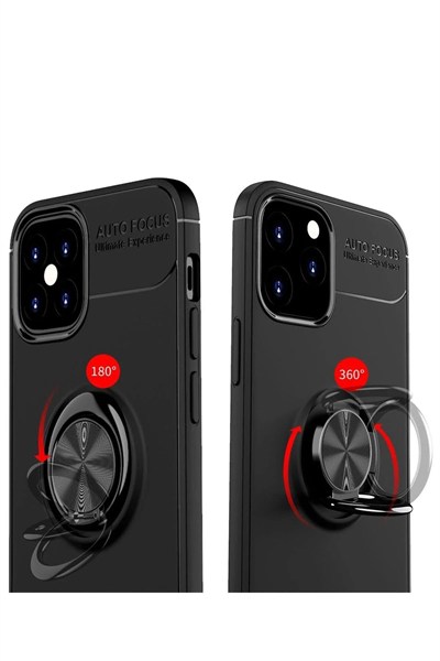 Mey İthalat®  iPhone 12 Mini Kılıf Range Yüzüklü Silikon - Siyah