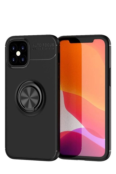 Mey İthalat®  iPhone 12 Mini Kılıf Range Yüzüklü Silikon - Siyah