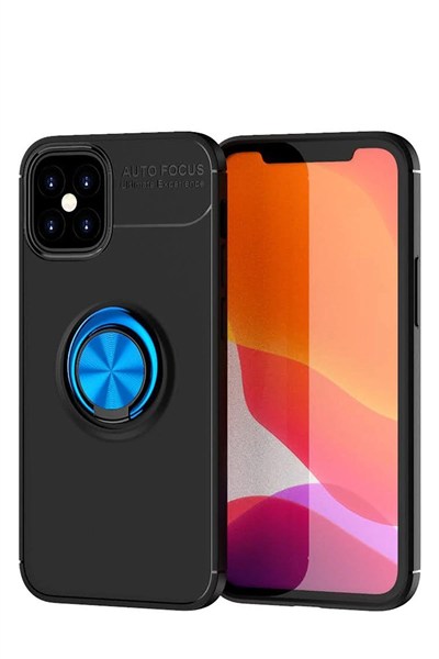 Mey İthalat®  iPhone 12 Mini Kılıf Range Yüzüklü Silikon - Siyah-Mavi