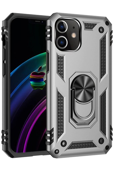 Mey İthalat®  iPhone 12 Mini Kılıf Sofya Yüzüklü Silikon Kapak - Gümüş