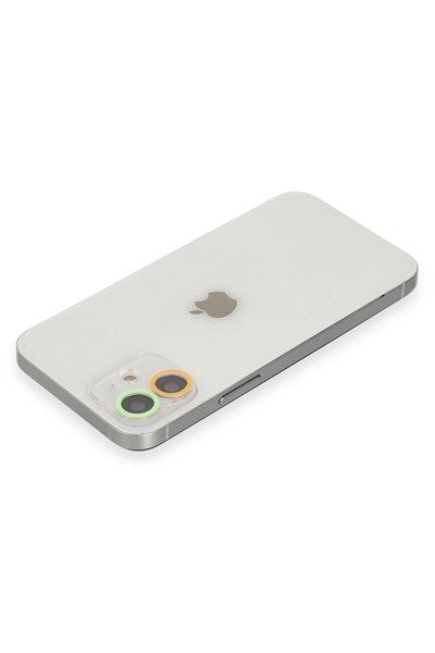 Mey İthalat®  iPhone 12 Mini Renkli Kamera Lens Koruma Cam - Turuncu-Yeşil