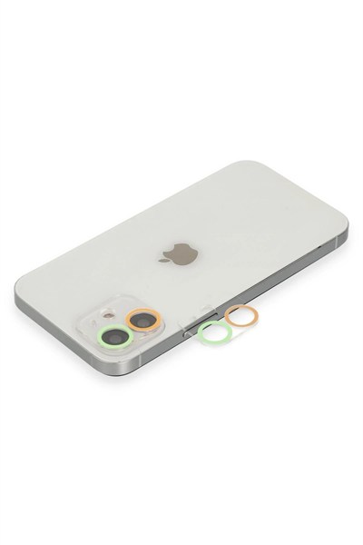 Mey İthalat®  iPhone 12 Mini Renkli Kamera Lens Koruma Cam - Turuncu-Yeşil