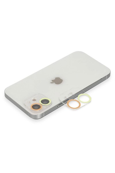 Mey İthalat®  iPhone 12 Mini Renkli Kamera Lens Koruma Cam - Sarı-Turuncu