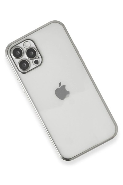Mey İthalat®  iPhone 12 Pro Kılıf  Lensli Silikon - Gümüş