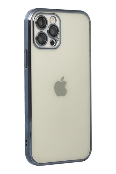 Mey İthalat®  iPhone 12 Pro Kılıf  Lensli Silikon - Lacivert