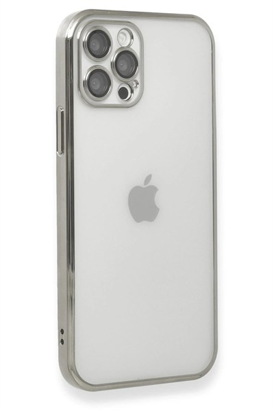 Mey İthalat®  iPhone 12 Pro Kılıf  Lensli Silikon - Gümüş