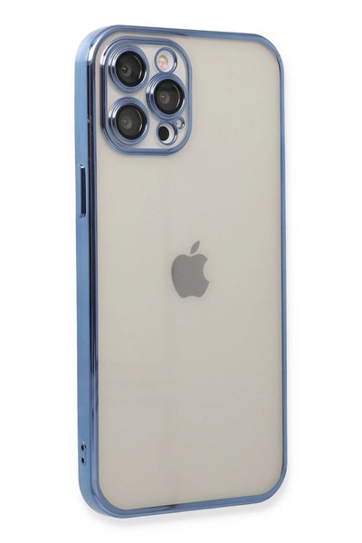 Mey İthalat®  iPhone 12 Pro Kılıf  Lensli Silikon - Açık Mavi