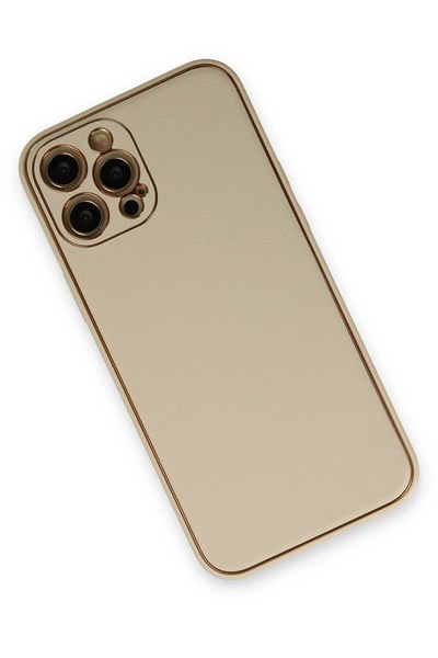 Mey İthalat®  iPhone 12 Pro Kılıf Coco Deri Silikon Kapak - Gold