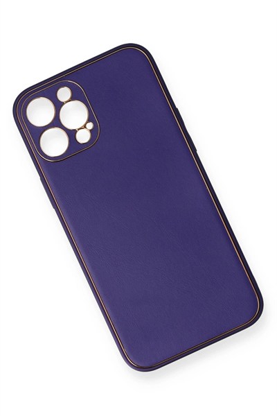 Mey İthalat®  iPhone 12 Pro Kılıf Coco Deri Silikon Kapak - Mor