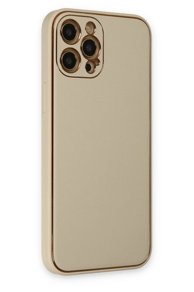Mey İthalat®  iPhone 12 Pro Kılıf Coco Deri Silikon Kapak - Gold