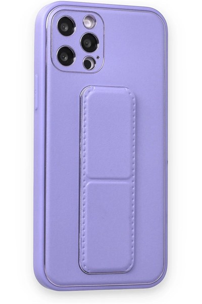 Mey İthalat®  iPhone 12 Pro Kılıf Coco Deri Standlı Kapak - Koyu Lila