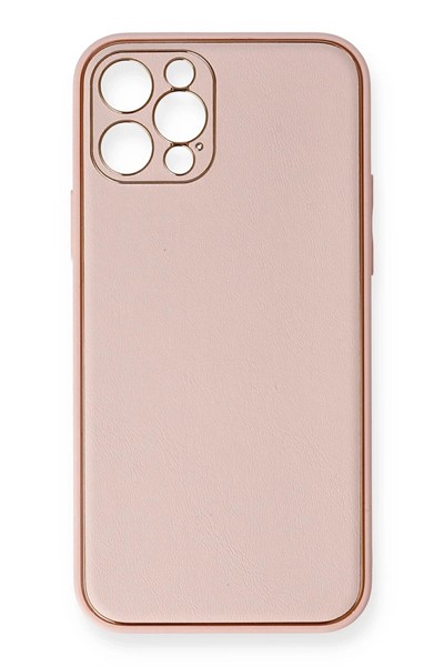 Mey İthalat®  iPhone 12 Pro Kılıf Coco Deri Silikon Kapak - Pembe