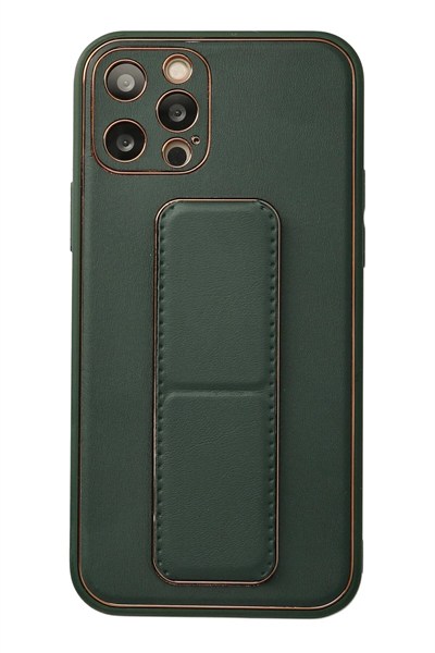 Mey İthalat®  iPhone 12 Pro Kılıf Coco Deri Standlı Kapak - Yeşil