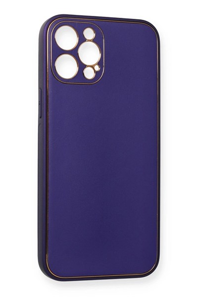 Mey İthalat®  iPhone 12 Pro Kılıf Coco Deri Silikon Kapak - Mor