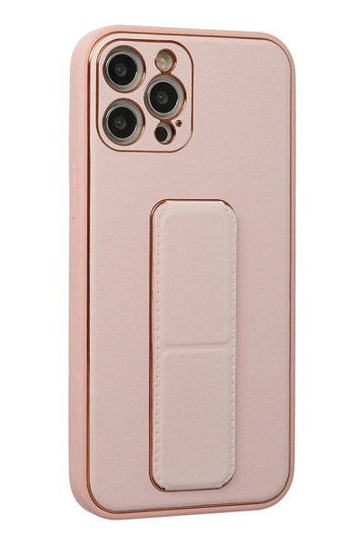 Mey İthalat®  iPhone 12 Pro Kılıf Coco Deri Standlı Kapak - Pembe