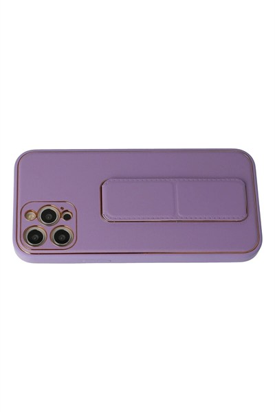 Mey İthalat®  iPhone 12 Pro Kılıf Coco Deri Standlı Kapak - Lila