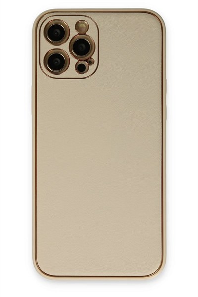 Mey İthalat®  iPhone 12 Pro Kılıf Coco Deri Silikon Kapak - Gold