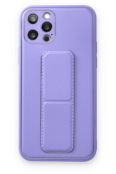 Mey İthalat®  iPhone 12 Pro Kılıf Coco Deri Standlı Kapak - Koyu Lila