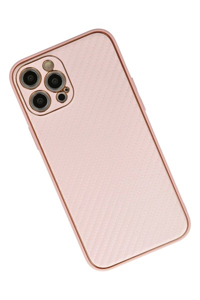 Mey İthalat®  iPhone 12 Pro Kılıf Coco Karbon Silikon - Pembe