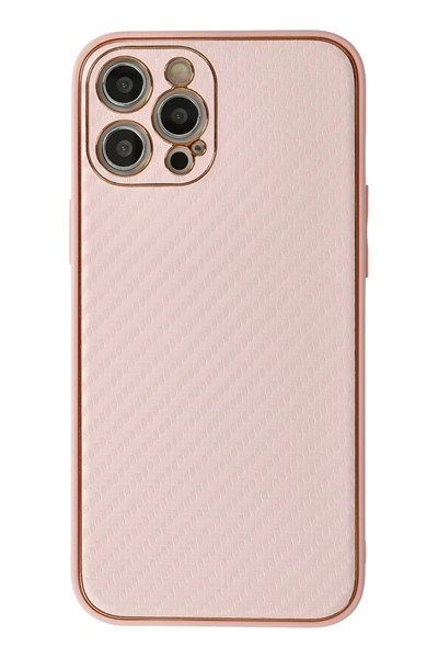 Mey İthalat®  iPhone 12 Pro Kılıf Coco Karbon Silikon - Pembe