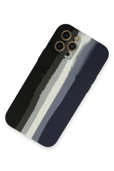 Mey İthalat®  iPhone 12 Pro Kılıf Ebruli Lansman Silikon - Siyah-Lacivert