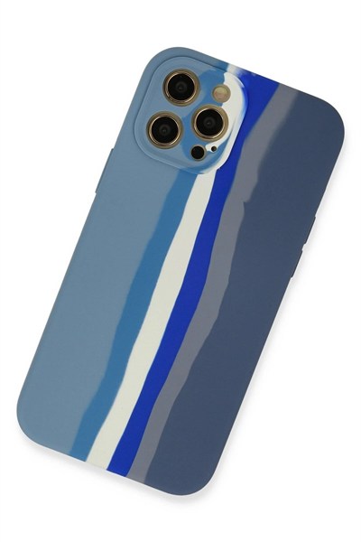 Mey İthalat®  iPhone 12 Pro Kılıf Ebruli Lansman Silikon - Mavi-Gri