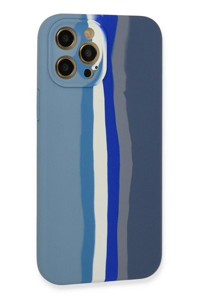 Mey İthalat®  iPhone 12 Pro Kılıf Ebruli Lansman Silikon - Mavi-Gri