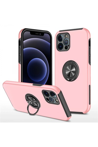 Mey İthalat®  iPhone 12 Pro Kılıf Elit Yüzüklü Kapak - Pembe